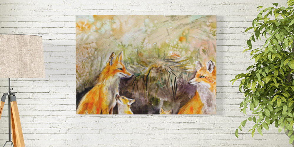 red foxes family illustration, 