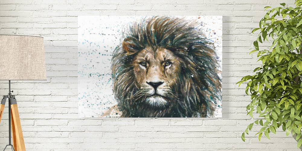 Lion watercolor painting animals predator king wildlife, 