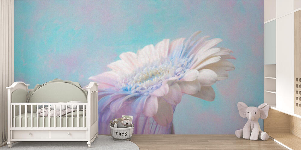 White daisy flower with pastel blue and pink ink, Bambini