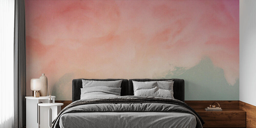 Fluid composition of abstract pastel pink cloud on blue background, Camera da Letto