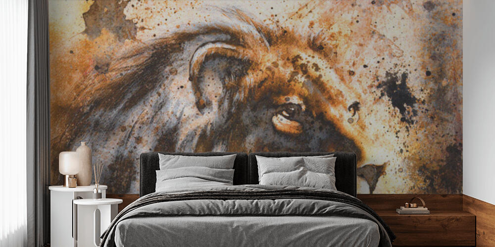 Lion collage on color abstract  background, Camera da Letto