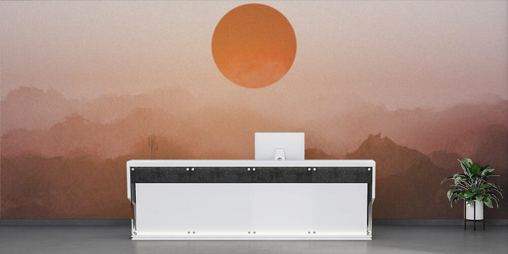 Misty sunrise landscape with forest mountains in vintage style, Reception